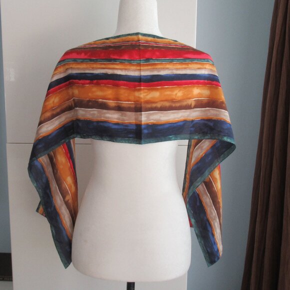 100% Silk Stripe Rectangular Scarf 10" x 54" Multicolor Excellent - Picture 2 of 8